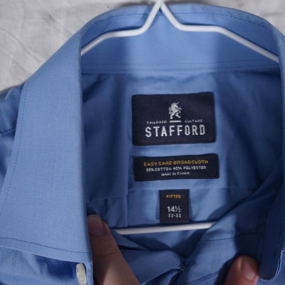 Stafford Blue Dress Shirt Button Up Easy Care Broadcloth 14.5 - Picture 4 of 8